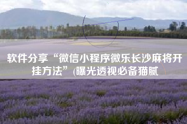 软件分享“微信小程序微乐长沙麻将开挂方法	”(曝光透视必备猫腻