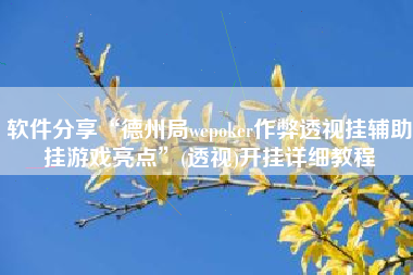 软件分享“德州局wepoker作弊透视挂辅助挂游戏亮点”(透视)开挂详细教程