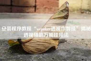 安装程序教程“wepoker透视作弊挂	”揭秘透视辅助万能挂用法