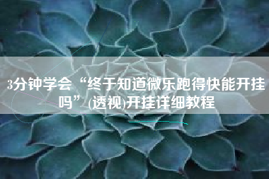 3分钟学会“终于知道微乐跑得快能开挂吗”(透视)开挂详细教程