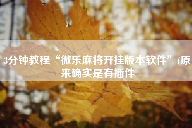 3分钟教程“微乐麻将开挂版本软件”(原来确实是有插件