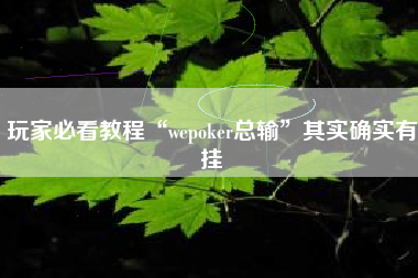 玩家必看教程“wepoker总输	”其实确实有挂