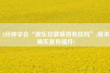 3分钟学会“微乐安徽麻将有挂吗	”(原来确实是有插件)