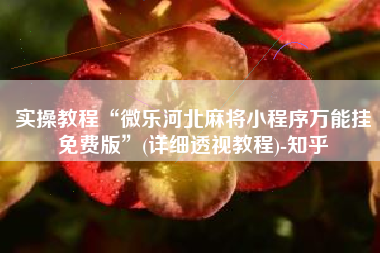 实操教程“微乐河北麻将小程序万能挂免费版	”(详细透视教程)-知乎