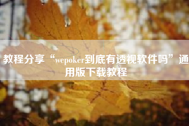 教程分享“wepoker到底有透视软件吗”通用版下载教程