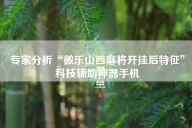 专家分析“微乐山西麻将开挂后特征	”科技辅助神器手机