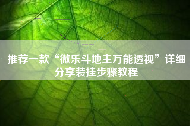 推荐一款“微乐斗地主万能透视”详细分享装挂步骤教程