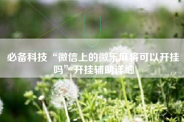 必备科技“微信上的微乐麻将可以开挂吗	”开挂辅助详细