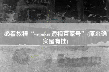 必看教程“wepoker透视百家号”(原来确实是有挂)