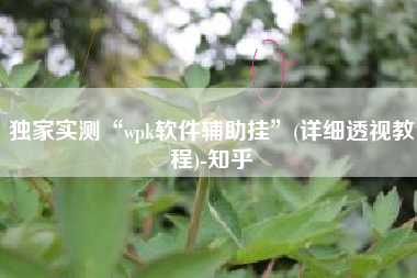 独家实测“wpk软件辅助挂	”(详细透视教程)-知乎