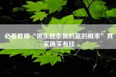 必看教程“微乐胜率低的赢的概率”其实确实有挂