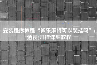 安装程序教程“微乐麻将可以装挂吗”(透视)开挂详细教程