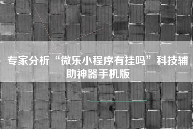 专家分析“微乐小程序有挂吗”科技辅助神器手机版
