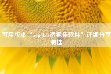 可用版本“wepoker透视挂软件”详细分享装挂