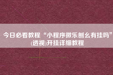 今日必看教程“小程序微乐刨幺有挂吗”(透视)开挂详细教程
